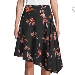Joie Womens Black Floral Print Asymmetrical Hem Skirt Size 4 Pink Orange